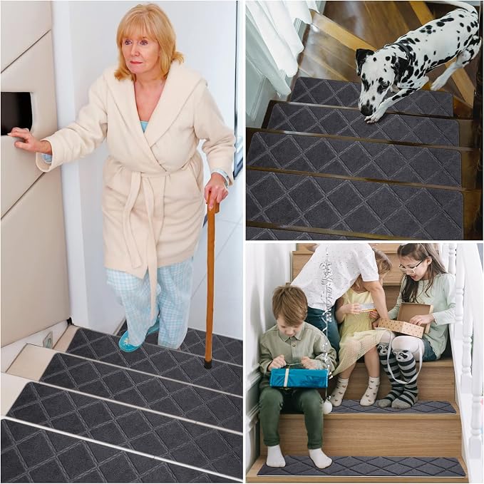 Stair Treads for Wooden Steps 15pcs 8x30in Non-Slip Stairs Carpet Runner | Indoor Stair Mats for Kids Elders and Pets