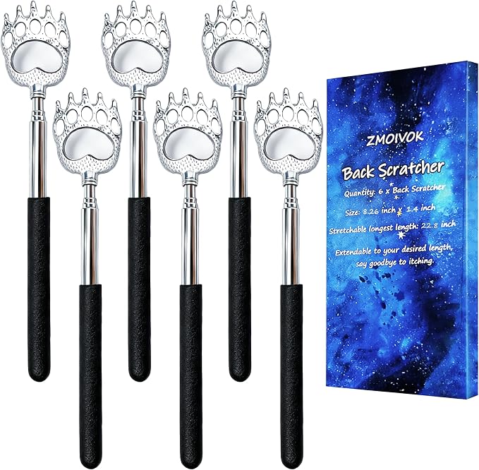 6 Pcs Back Scratcher Extendable,Metal Bear Claws Back Scratchers | Backscratche for Men, Women,Adults,Christmas Stocking Stuffers (Black)