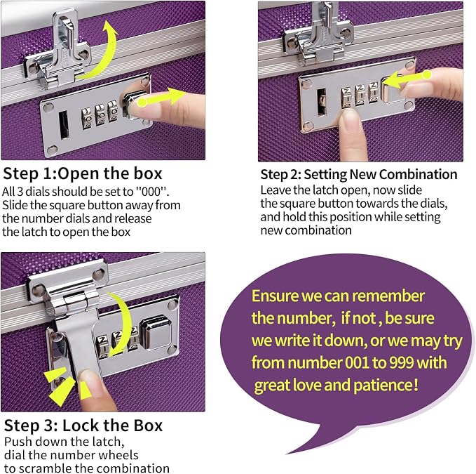 Locking Box with Portable Storage Case, 14.2''x 7.2''x 8.2''，Childproof Medication Lock Organizer, Lockbox for Documents，Medicine & Valuables (Purple/Large)