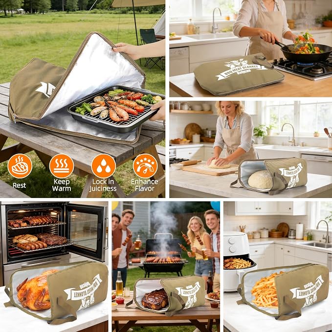 Upgraded BBQ Blanket for Resting Meat -Smoker Accessories Insulated Meat Resting Bag with Wide Mouth for Brisket/Steak/Pork Shoulder/Turkey - BBQ Accessories Grilling Gifts for Men(Brown, 21inch)