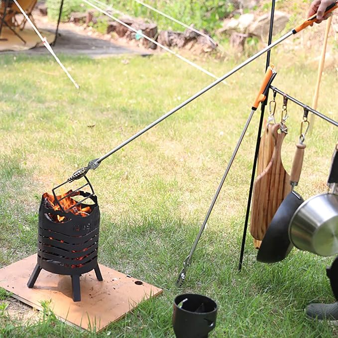 FTH Stainless Steel Grabber Reacher Pickup Tool Heavy Duty Trash Picker 40" | Log BBQ fireplace pits snake tongs plogging tool no wire design outdoor yard cleanup litter picker leaves branches sticks