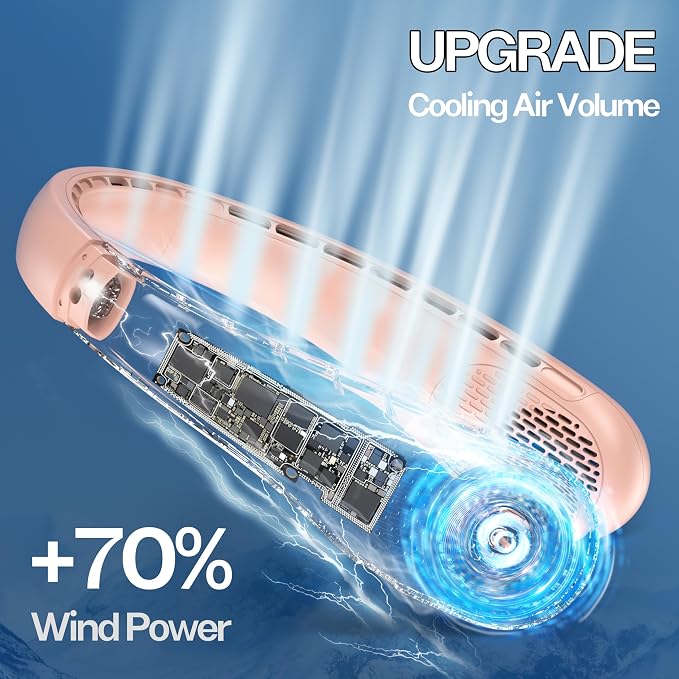 KIDEE Portable Neck Fan, 4000mAh Rechargeable, 360° Airflow, Hands Free Bladeless Wearable Fan, 2 Pack, Pink