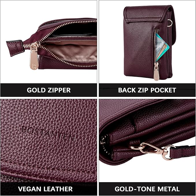 BOSTANTEN Small Crossbody Bag for Women Designer Cell Phone Purse | Vegan Leather, Multiple Pockets, Card Slots, Compact Size for Phone, Cards and Keys, Daily Travel Shopping Use