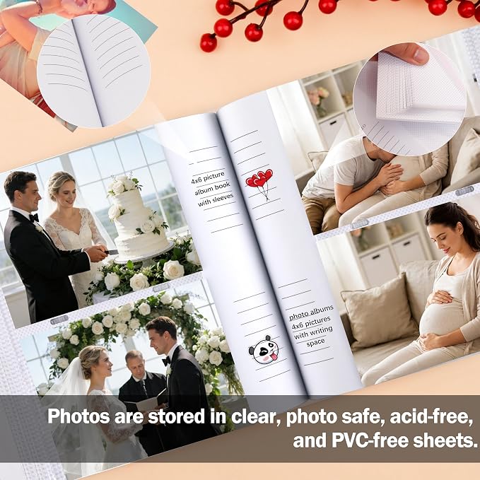 4x6 Photo Album Holds 240 Photos with Writing Space, Linen Cover Picture Book with Front Window for Family Wedding Baby Travel & Graduation Memories, Beige