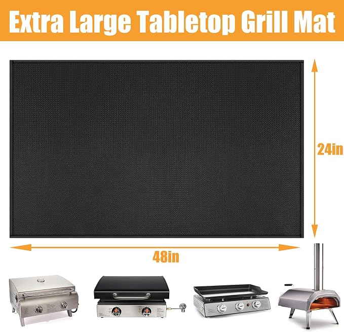 24x48in Heat Resistant Grill Mats for Outdoor Grill to Protect Your Prep Table and Outdoor Grill Table - Fire Proof & Water Proof & Oil Proof BBQ Mat - Black (1mm)