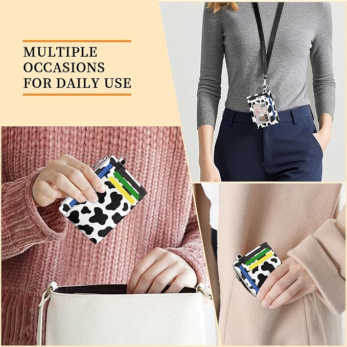 Hancynir Cow Slim Wallet Women Credit Card Holder, Small RFID Cute | Zipper Pocket Wallet, Thin Travel Coin Purse, Ladies Women Gifts, Minimalist Card Case, 6 Card Slots, ID Window, PU Leather