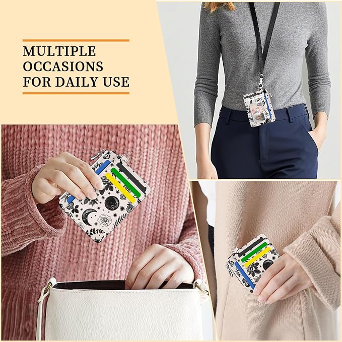 Hancynir Goth Floral Moon Small Wallet Women Credit Card Holder Slim RFID | Zipper Keychain Wallet, Key Chain, Travel Coin Front Pocket, Ladies Women Gifts, Thin Card Case, 6 Card Slots, PU Leather