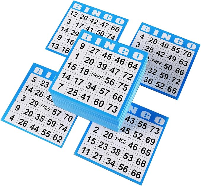SEETOOOGAMES Disposable Bingo Cards Bulk- 1on Blue Paper (100 Books of 5 Sheets) for Large Groups