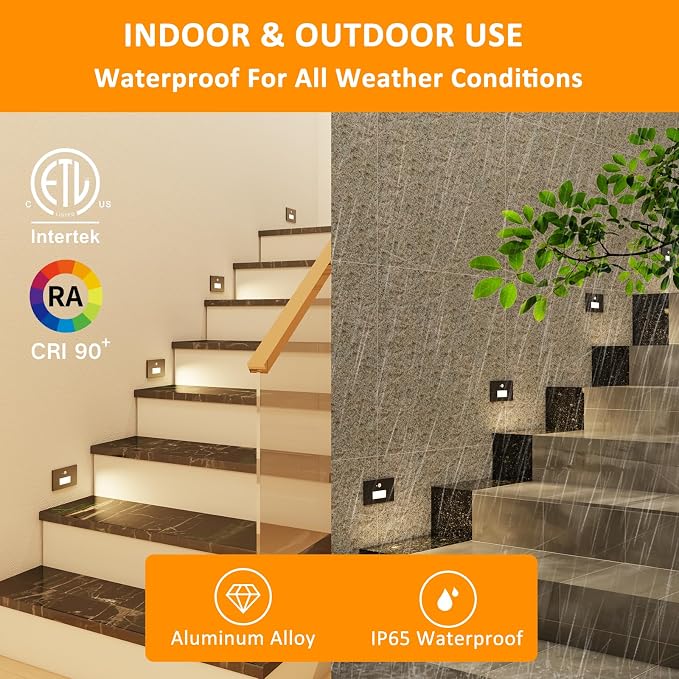 8 Pack 3CCT 120V Motion Sensor Step Lights with Dimmer Switch, Black | Hardwired LED Stair Lights Indoor Outdoor, 5%-100% Dimmable, 3000K/4000K/6000K, 5W 500LM, IP65 Waterproof, Aluminum, ETL