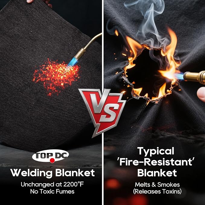 TOPDC 2 Pack Welding Blanket 12x12 Inch, High Temp Resistant Carbon Felt Pad, 5mm Thick Heat Shield Fabric Withstands 2200℉, UL94&MSDS Certified, Flexible&Cuttable for Welding Soldering Grill Firepit