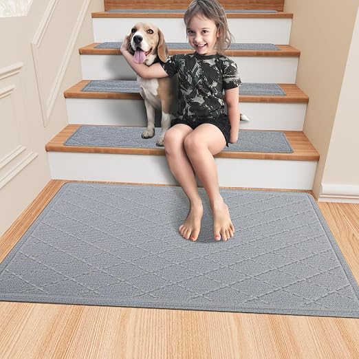 KOOTETA Stair Treads Landing Rug for Wooden Steps Indoor, Peel and Stick Stair Treads Matching-Mat 20"X32" Stair Landing Slip Resistant Polyester Stair Rugs Non Slip for Seniors and Dogs,