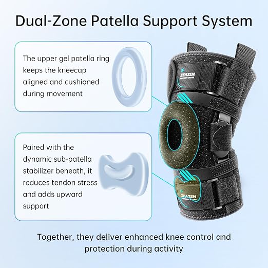 Hinged Knee Brace with Dual Hinges & Patella Compression Pads – Strong Knee Support for ACL, MCL, Meniscus, Joint Stability – Adjustable Open Patella Design for Men and Women, Plus Size Fit (Large)