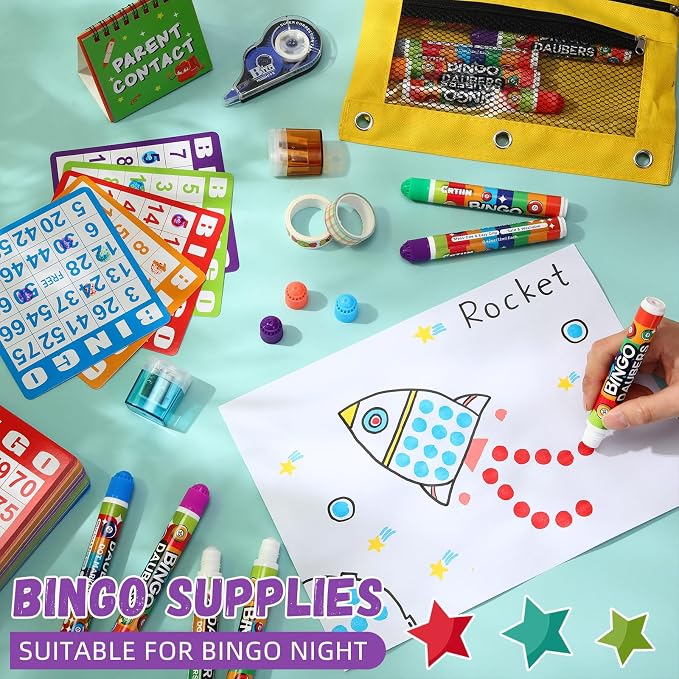 Crtiin 228 Pack Game Cards and Dot Daubers Set Includes 180 Bingo Cards and 48 Dot Markers Supplies Calling Card Set for Kids Preschool Children, Large Groups, Family Gathering Activity, Game Night