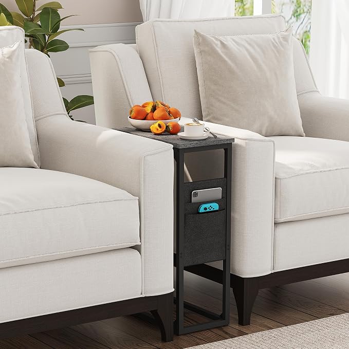 TUTOTAK C Shaped End Table, Side Table for Couch, Sofa Table | with Storage Bag, Set of 2, TV Tray for Living Room, Bedroom, Grey TB01BY0822