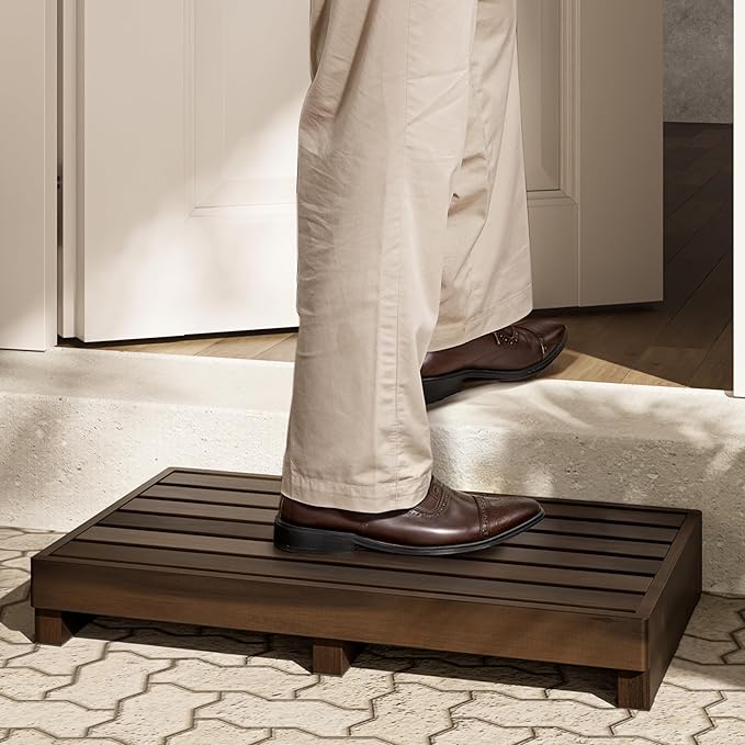 TINAMO 3.5" One Step Stool for Elderly, Acacia Wood High Riser Step Stool for Bed - 550 Lbs Wooden Mobility Stepping Stools for Adults, Kids/Bedside, Bathroom, Kitchen, Garden (Walnut, 3.5" Height)