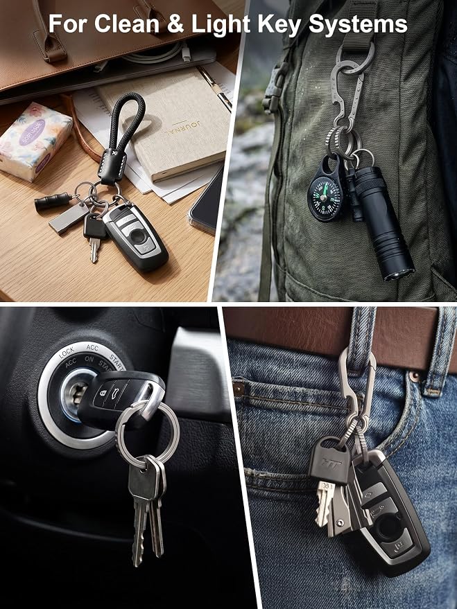Titanium Key Rings Heavy Duty Easy Open Split Key Chain Rings | Side Push, No Nail Damage, Hypoallergenic, Anti-Slip Ultra Lightweight EDC Bulk Keyrings for Car Key Fob, Gift for Men Women