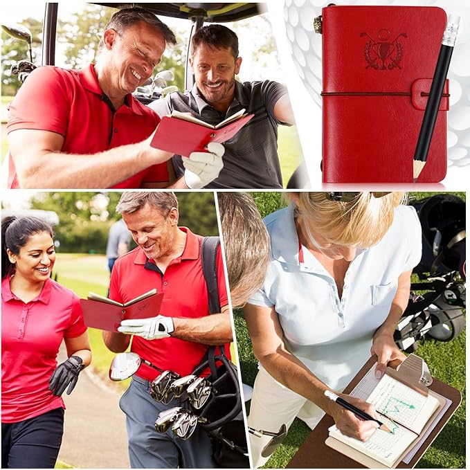 Yexiya Golf Scorecard Book with Pencil, Leather Golf Journal Scorecard Holder Accessories Notebook Log Pocket Score Cart Book Gift for Men Golfers, Sports and Outdoor Club Accessories