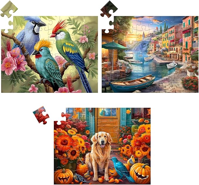 3 Pack 48 Piece Jigsaw Puzzle for Seniors Dementia Puzzles for Elderly Large Piece Puzzle for Seniors Dog Bird Dementia Alzheimer's Products Activities for Seniors Nursing Home Gift 15.7 * 11.8IN