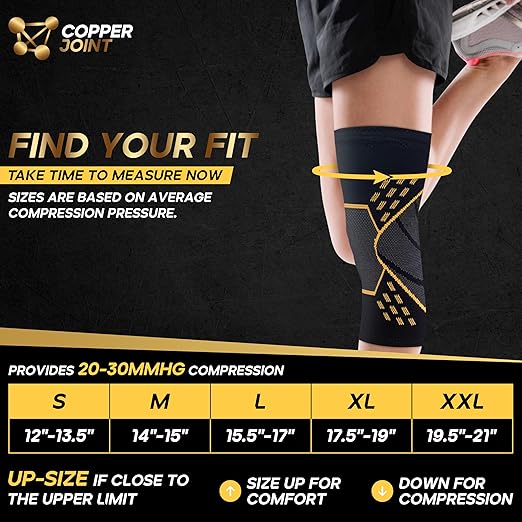 CopperJoint Pull On Knee Brace Women Workout - Copper Infused Knee Sleeves for Men, Elastic Compression Knees Support Braces for Fitness, Volleyball, Basketball, Running, Sports, XL