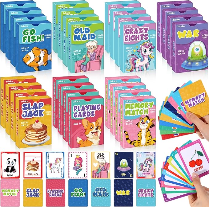 Zubebe 84 Pack Kids Card Games Gifts Bulk Classic Playing Card Game Set for Kids Includes Go Fish, Old Maid, Crazy Eights, Memory Match, Slap Jack, Playing Toy for Party Favors (Classic)
