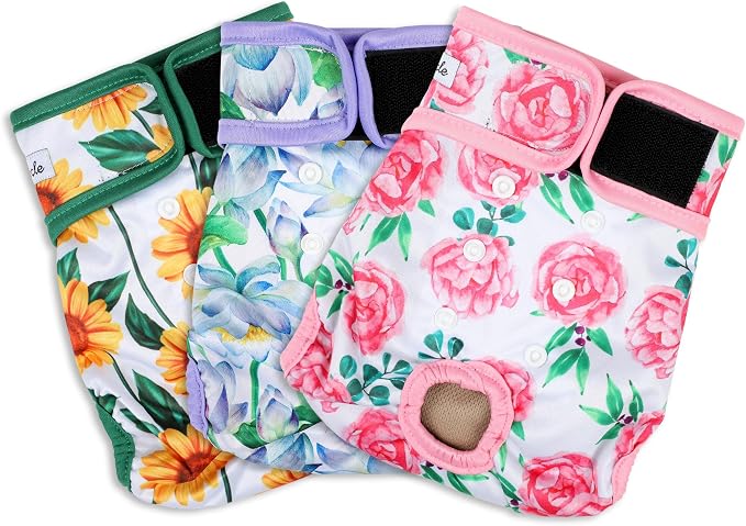 Washable Female Dog Diapers - Premium Reusable Diapers for Doggie in Heat - Highly Absorbent Dog Diapers Female for Pet Incontinence with Adjustable Snaps Sunflower, L