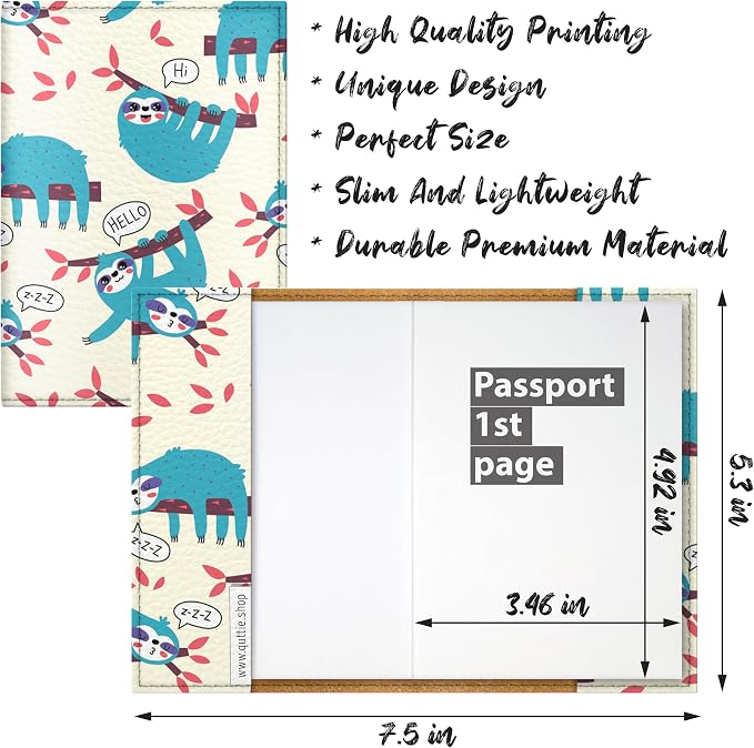 Passport Cover for Kids, Women and Men, Cute Travel Passport Holder (Sloth Pattern)