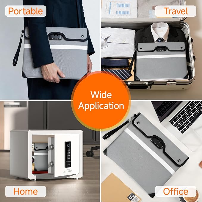 Upgraded 6500°F Fireproof Document Bag with Lock, Waterproof 9-Layer Heat Insulated | Dual-Liner Card Slot Money Bag with Zipper/Reflective Strip for Passport, Important Paper, Cash(15 x 12In)