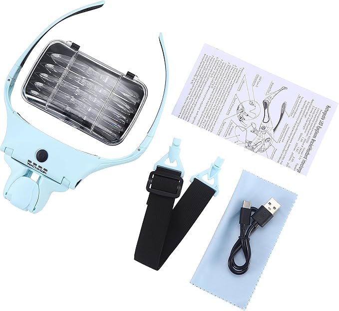 YOCTOSUN Magnifying Glasses with Light for Close Work, Head Magnifier with 4 LED Lights and 5 Detachable Lenses 1X to 3.5X,Rechargeable Hands Free Headband Magnifier Glasses for Crafts, Hobby