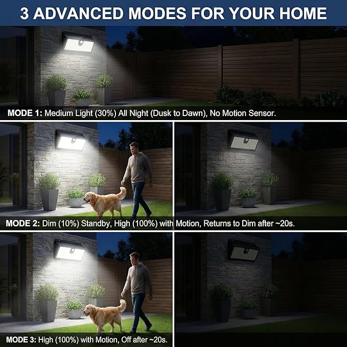 Solar Flood Lights Outdoor Motion Sensor, 452 LED Solar Security Lights with 26FT PIR Sensor, 270° Wide Angle, 30% Solar Conversion, IP65 Waterproof, 3 Modes for Yard Garage Fence Patio, 2 Pack