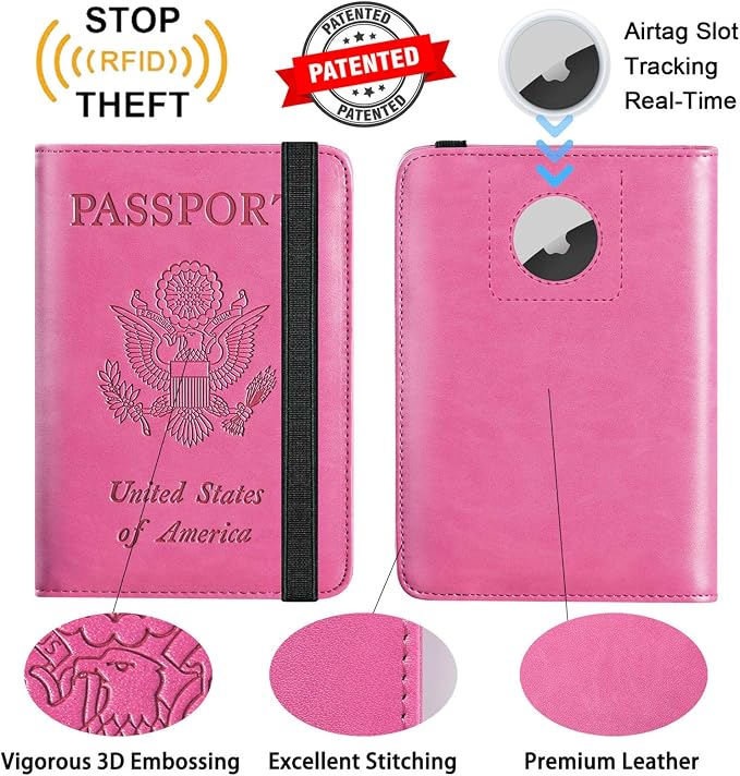 Airtag Passport Holder, Travel Essentials, Passport Cover, RFID Wallet | Passport Wallet, Travel Accessories, RFID Blocking, Synthetic Leather Card Case, International Must Haves, For Women Men
