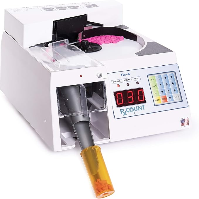 Rx-4 Automatic Pill Counting Machine - Compact Digital Tabletop Pharmaceutical Counter for Pharmacies, Doctors, and Veterinarians.