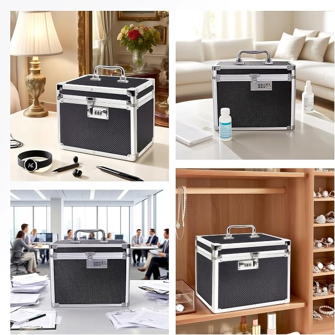 Medication Combination Lock Boxes with Code for Personal Items, Medicine Lockbox for Documents 10 x 7.25 x 7.75 Inches Black