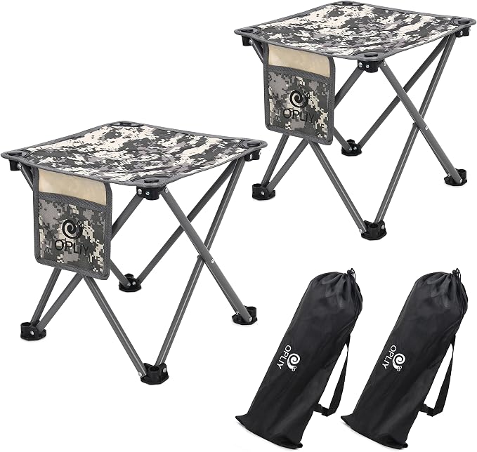 Camping Stool 2 Pack,13.5 Inch Portable Folding Stool for Outdoor Gardening and Beach Hiking Fishing,Foot Stool with Carry Bag (Camouflage)