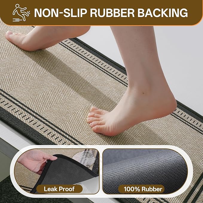 16"×24" Non Slip Bath Mat with Rubber Backing, Absorbent Quick Dry Bath Mats Washable, Low Pile Bathroom Rugs Fit Under Door for Bathroom Floor, Shower and Sink, Brown