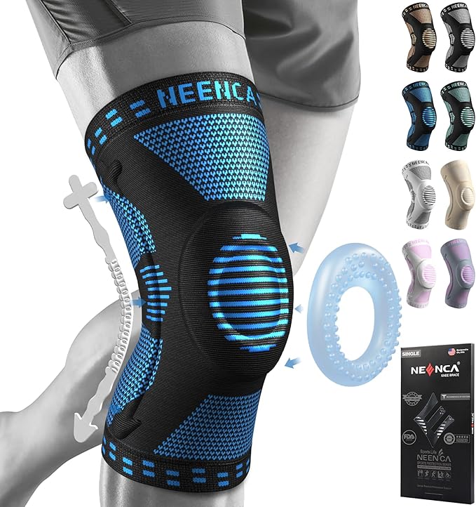 NEENCA Professional Knee Brace for Pain Relief, Medical Knee Support with Patella Pad & Side Stabilizers, Compression Knee Sleeve for Meniscus Tear, ACL, Joint Pain, Runner, Workout (Blue, Medium)