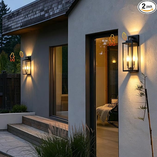 18 Inch Motion Sensor Dawn to Dusk Outdoor Sensor Light Fixture Anti-Rust Exterior Wall Lighting Waterproof Outdoor Wall Lantern for Porch Patio Front Door Garage - 2 Pack