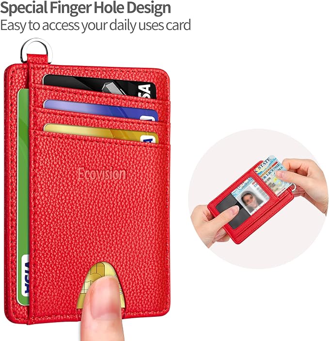 Slim Minimalist Front Pocket Wallet, RFID Blocking Credit Card Holder Wallet with Detachable D-Shackle for Men Women