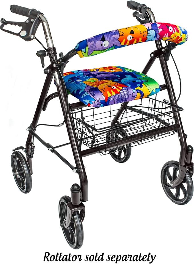 Top Glides Universal Rollator Walker Seat and Backrest Covers (Cats)