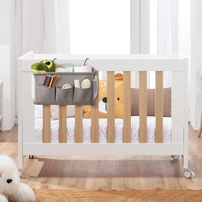 Bedside Caddy Storage Organizer for Bed Rails, Bed Caddy with 6 Pockets | Bedside Organizer with Fixed Straps and Hooks, Mattress Supported Versatile for Home, Dorm, Bunk, Hospital and Crib Bed