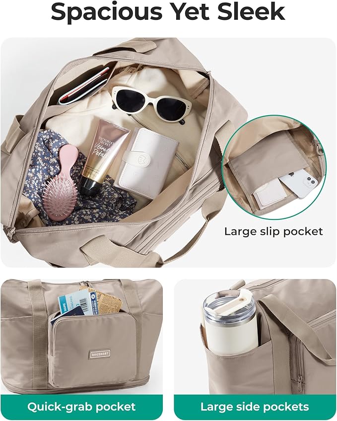 BAGSMART Foldable Travel Bag, 37L Expandable Personal Item Bag, Lightweight Weekender Bags for Women, Water Resistant Extra Carry on for Travel, Pink