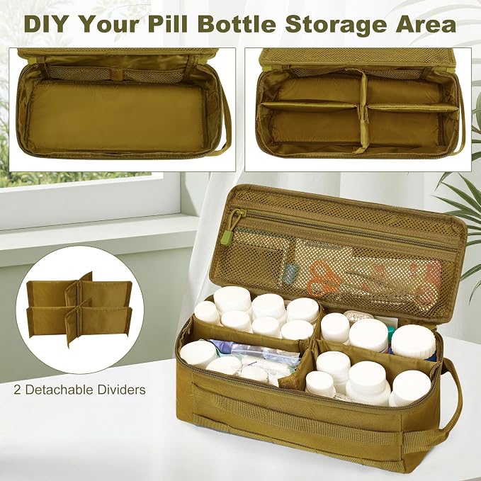 Travel Medicine Bag,Medication Pill Bottle Organizer Empty Case | Medicine Bag For Traveling,Hold Large Pill Bottles,Empty First Aid Bag