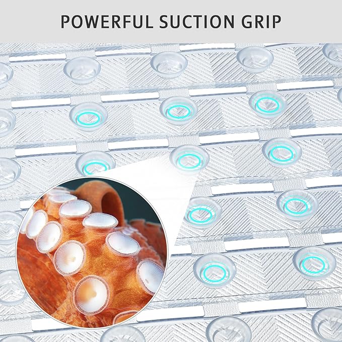 XIYUNTE Shower Mat Non Slip Bath Mat for Tub - 27 X 16 Inch PVC Bathtub Mat Non Slip Shower Mats for Inside Shower, Bath Tub Mat with Powerful Suction Cup, Easy to Cut and Dry, Clear