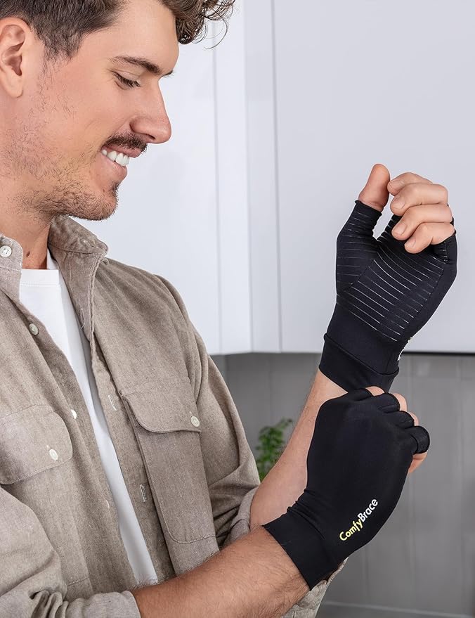 ComfyBrace Copper Infused Compression Arthritis Gloves for Hand & Finger Relief from pain/swelling caused by Rheumatoid Arthritis, Carpal Tunnel, Tendonitis and Poor Circulation, Fits Men & Women