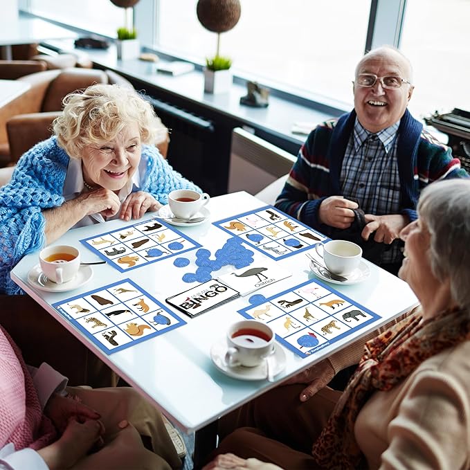 Keeping Busy Animal Bingo Games | Dementia Activities for Seniors Dementia Products for Elderly Alzheimers Products for Elderly Reusable Bingo Cards Reusable Chips & 6 Board Set Alzheimers Activities