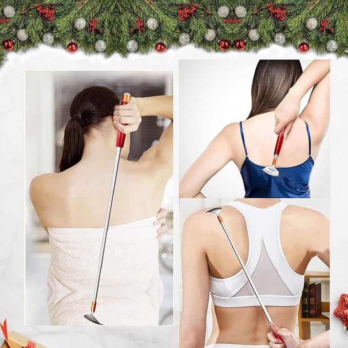 Back Scratcher, Long Back-Scratcher Extendable for Women Men Adults, Wide Claw/Solid Handle/Massage Roller, Portable Metal Head Body Hand Scratcher Massager