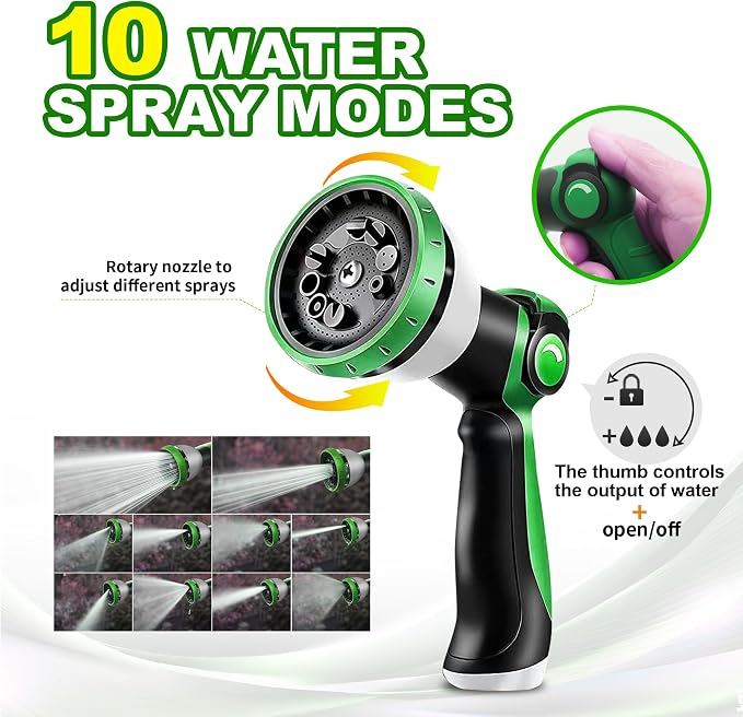 75ft Lightweight Non-Expandable Garden Hose with 10-Pattern Nozzle - Anti-Kink, Durable Triple-Layer Construction, Flexible All-Weather Hose for Watering, Car Wash, Pet Bathing