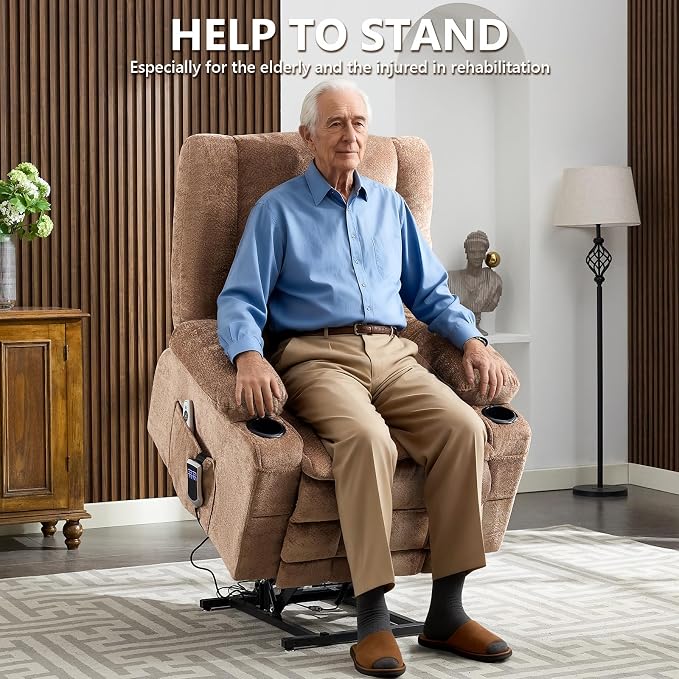 Power Lift Recliner Chair for Elderly with Lumbar Heat and Massage, Electric Lift Chair with Remote and USB Port, Wide Seat Recliner with Cup Holders for Living Room, Bedroom