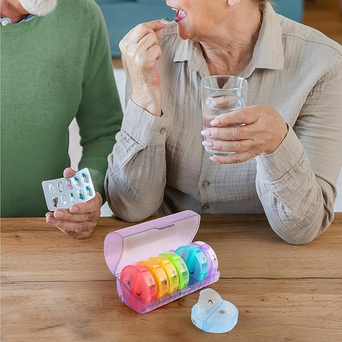 Sukuos Weekly Pill Organizer 7 Day 2 Times a Day, Large Daily Pill Box Easy to Open, Portable AM PM Pill Case for Medicine/Vitamin/Fish Oil/Supplements (Glitter Purple)