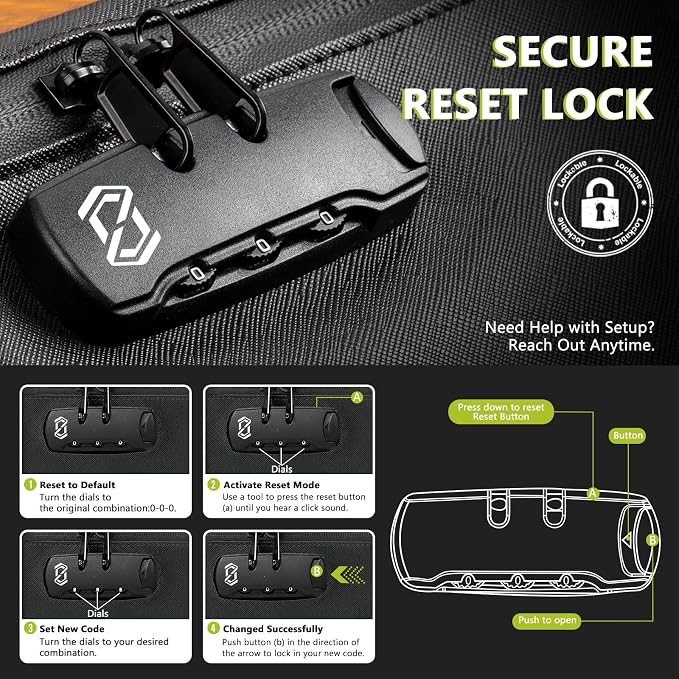 OZCHIN Smell Proof Bag with Combination Lock Tobacco Pipe Pouch Bag File Organizer Case Container Medicine Lock Box Odorless Storage Bag Great Gift for Friend (Black, L)