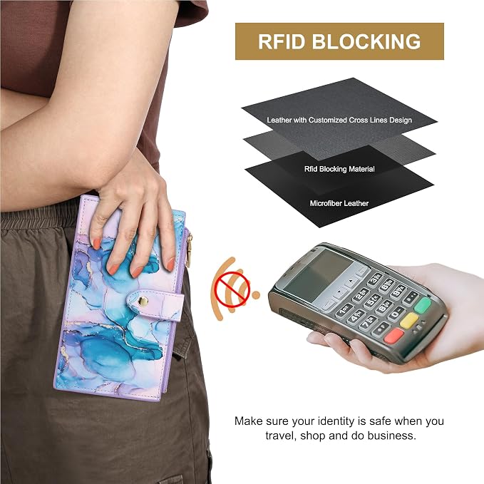 Travelambo RFID Wallet Women Large Size Bifold Multi Card Wallet Case with Zipper Pocke Credit Card Holder for Women